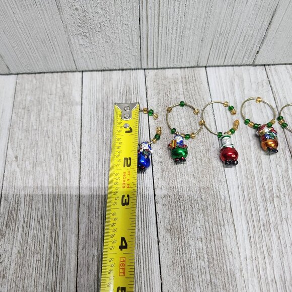Vtg Holiday Christmas Multi Color Snowmen Wine Glass or Beer Bottle Charms Set 5 - Picture 5 of 5